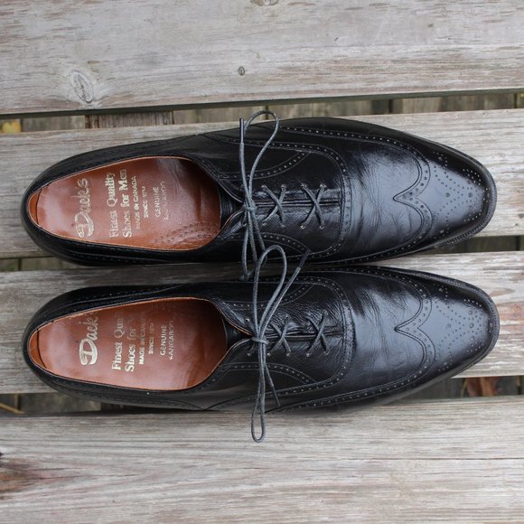 Vintage 80s Black Kangaroo Leather Wingtips, Dack's Canada, Men's 12 D - Picture 8 of 13